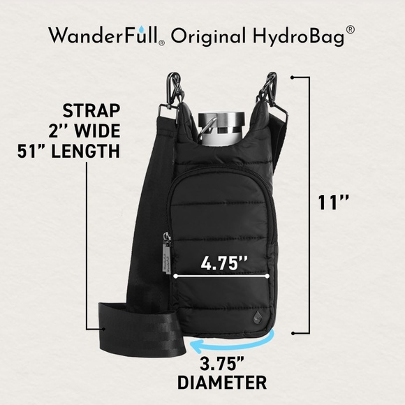 WanderFull Original HydroBag Crossbody Water Bottle Holder in Matte Black - Picture 3 of 5